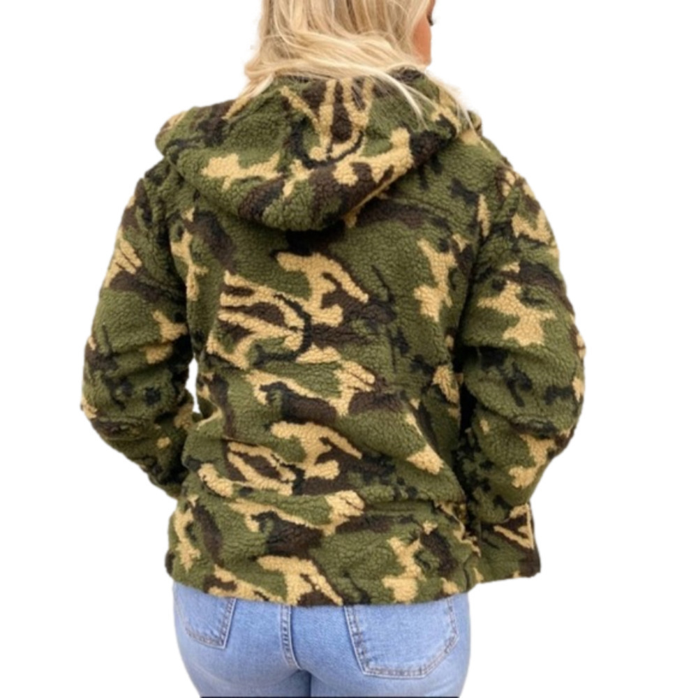 AUDREY Teddy Bear Sherpa HoodedArmy Camo  Jacket NWT - Picture 4 of 12